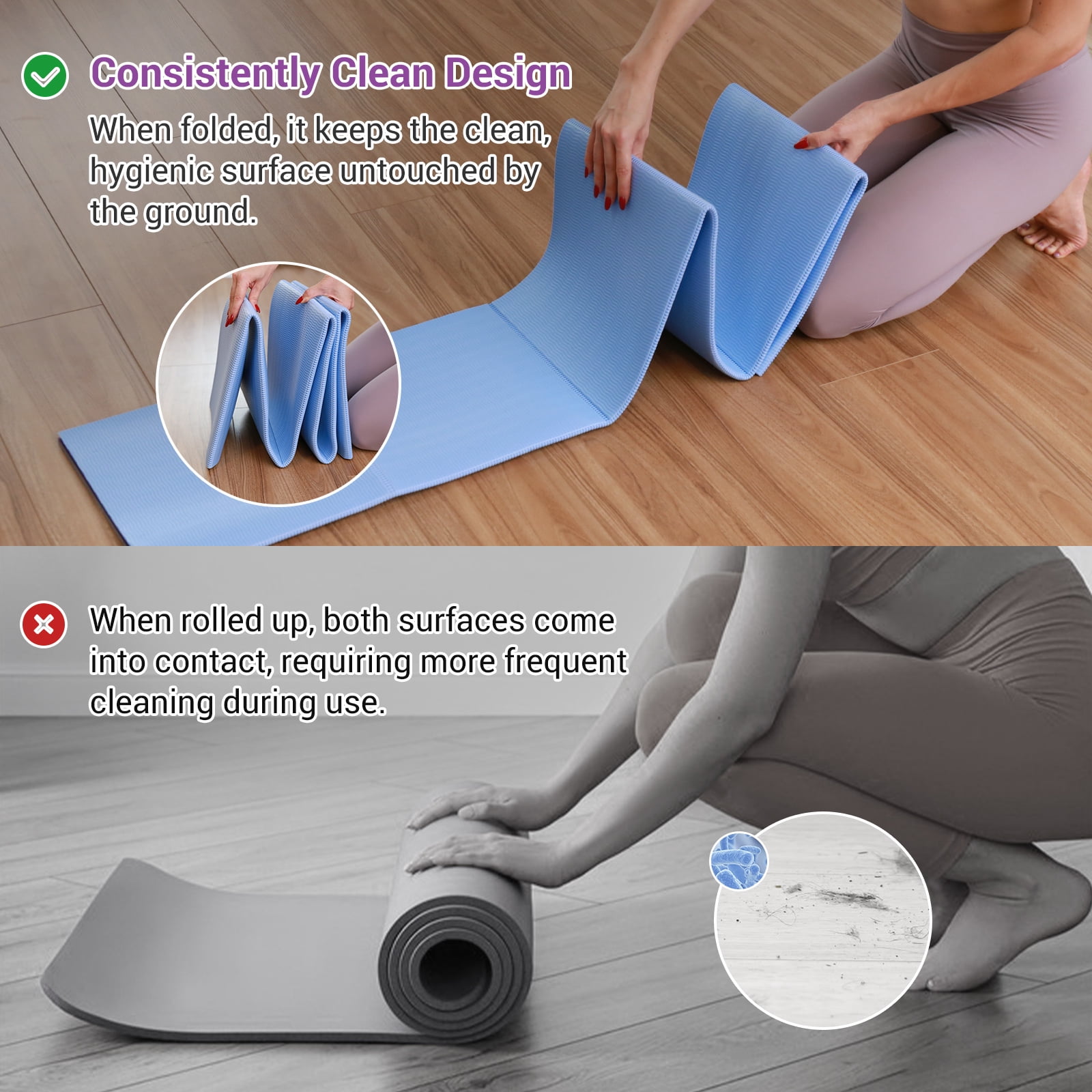 Avoalre Yoga Mat, Foldable 72" x 24" x 1/5" Double Sided Non-Slip Mat with Bag, Thick Yoga Mat for Workout Fitness Pilates Stretching