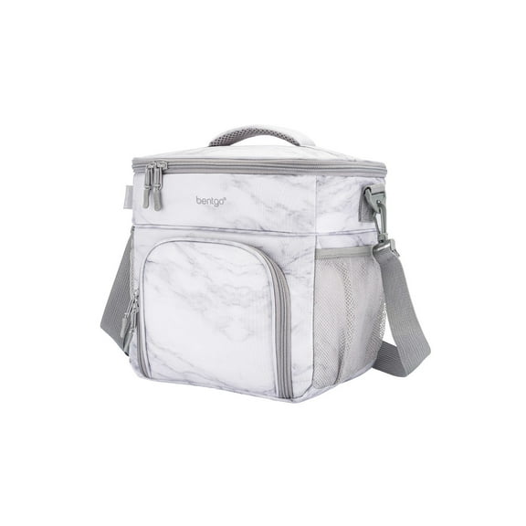 Bentgo Prep Deluxe Insulated Multimeal Bag - Lunch Box Bag, Holds 5 Meals, Premium Insulation up to 8 Hrs, Durable, Water-Resistant - Large Capacity For Adult Meal Prep (White Marble)