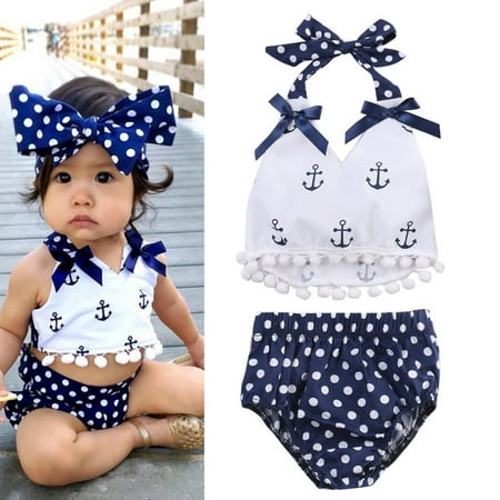 Baby Doll Halter Shirt Top - BOBORA Baby Girl 3Pcs Clothes Set Halter Bowknot Top +Dot Pants +Headband Outfit Outwear