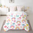 thumbnail image 2 of Homewish Cute Cartoon Rainbow 7 Pieces Bedding Comforter Set,Colorful Bowtie Bowknot Full Bedding Set,Clouds Loves Pattern Fitted Sheet Flat Sheet For Girls Teens,Luxury Bedroom Decor Reversible, 2 of 8