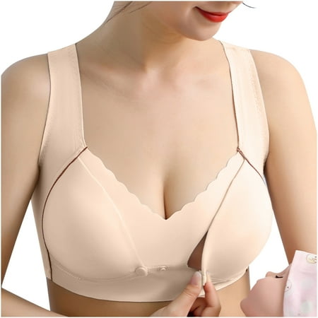 Ahuyic Nursing Bras for Breastfeeding Women Maternity Bra Front Buckle Breastfeeding Bralette Beige 36