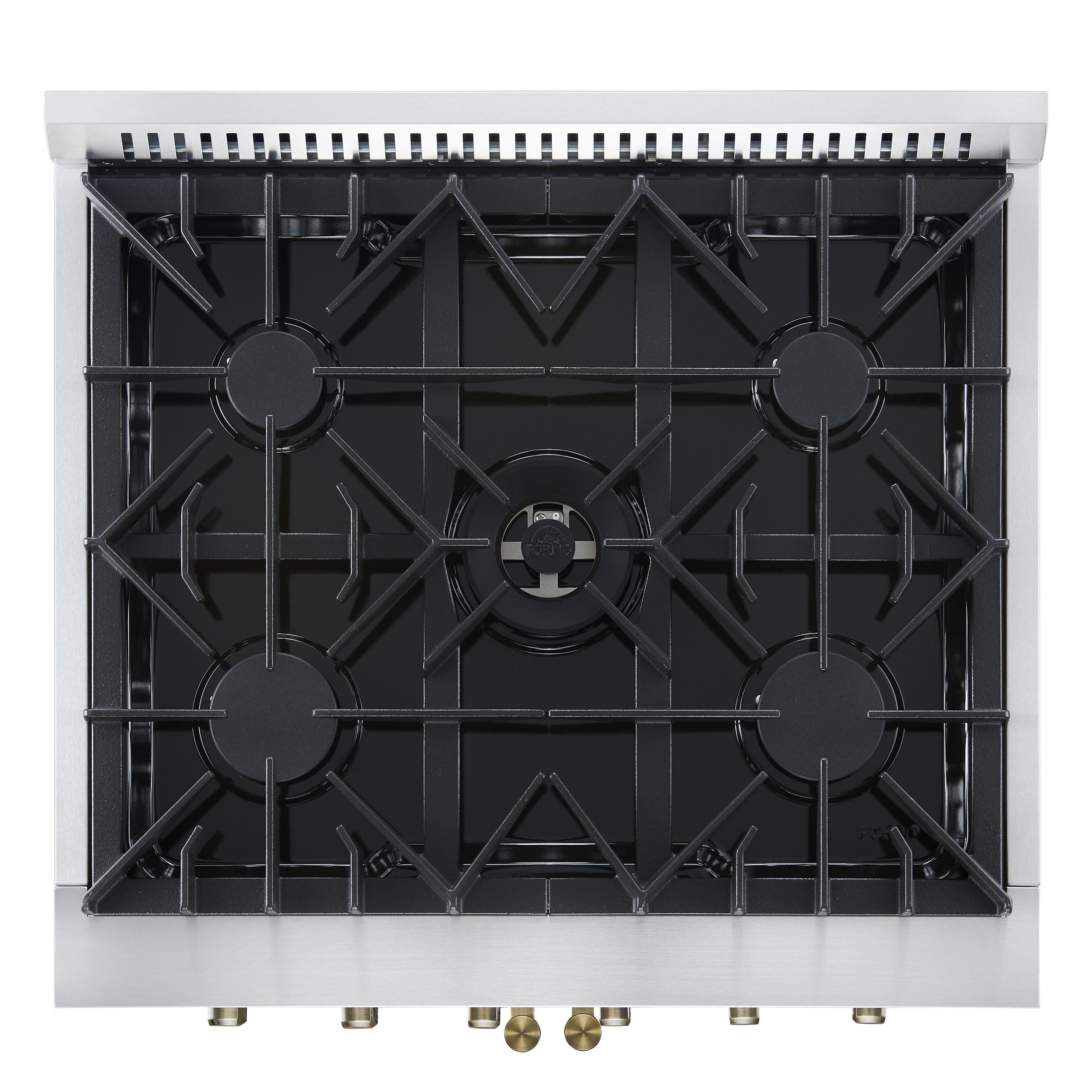 Forno Galiano 30-inch French Door Gas Range White with Antique Brass Design, 5 Burners, 68,000 BTU, 4.32 cu.ft. Convection Oven