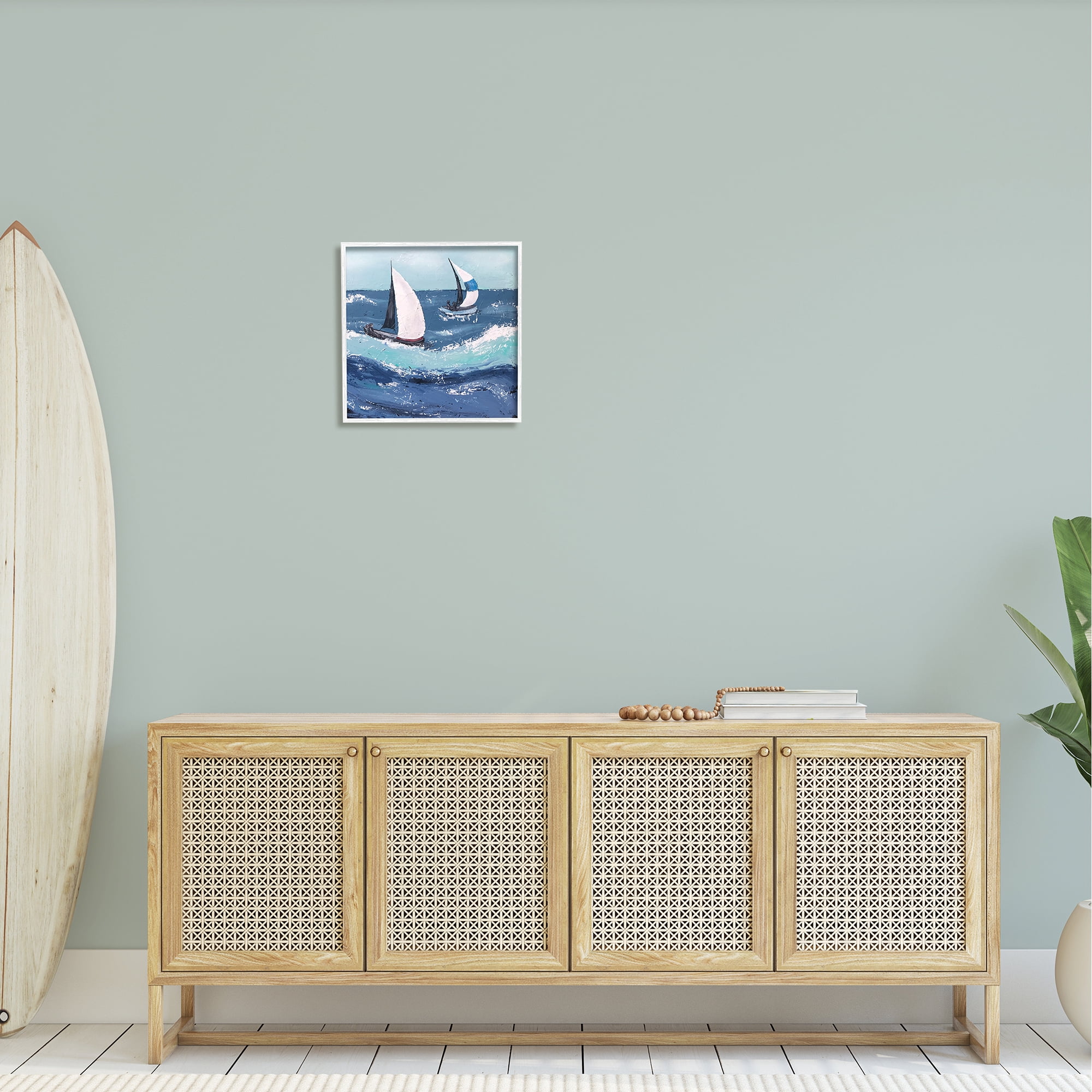 Stupell Sailing Sea Waves Splashing Landscape Painting White Framed Art Print Wall Art