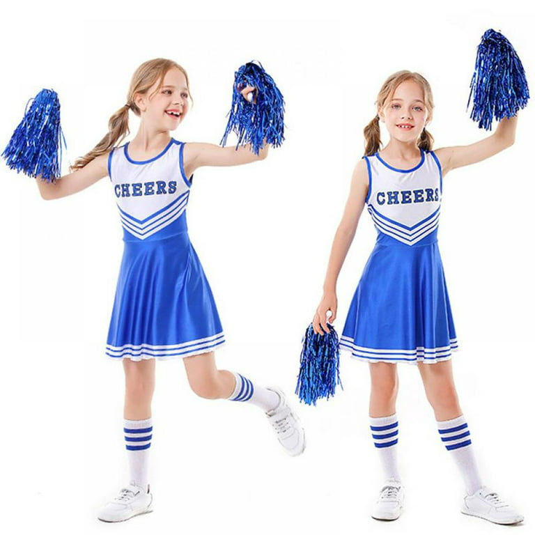 Girls Cheerleader Costume High School Cheerleading Uniform Outfit with Pom  Poms