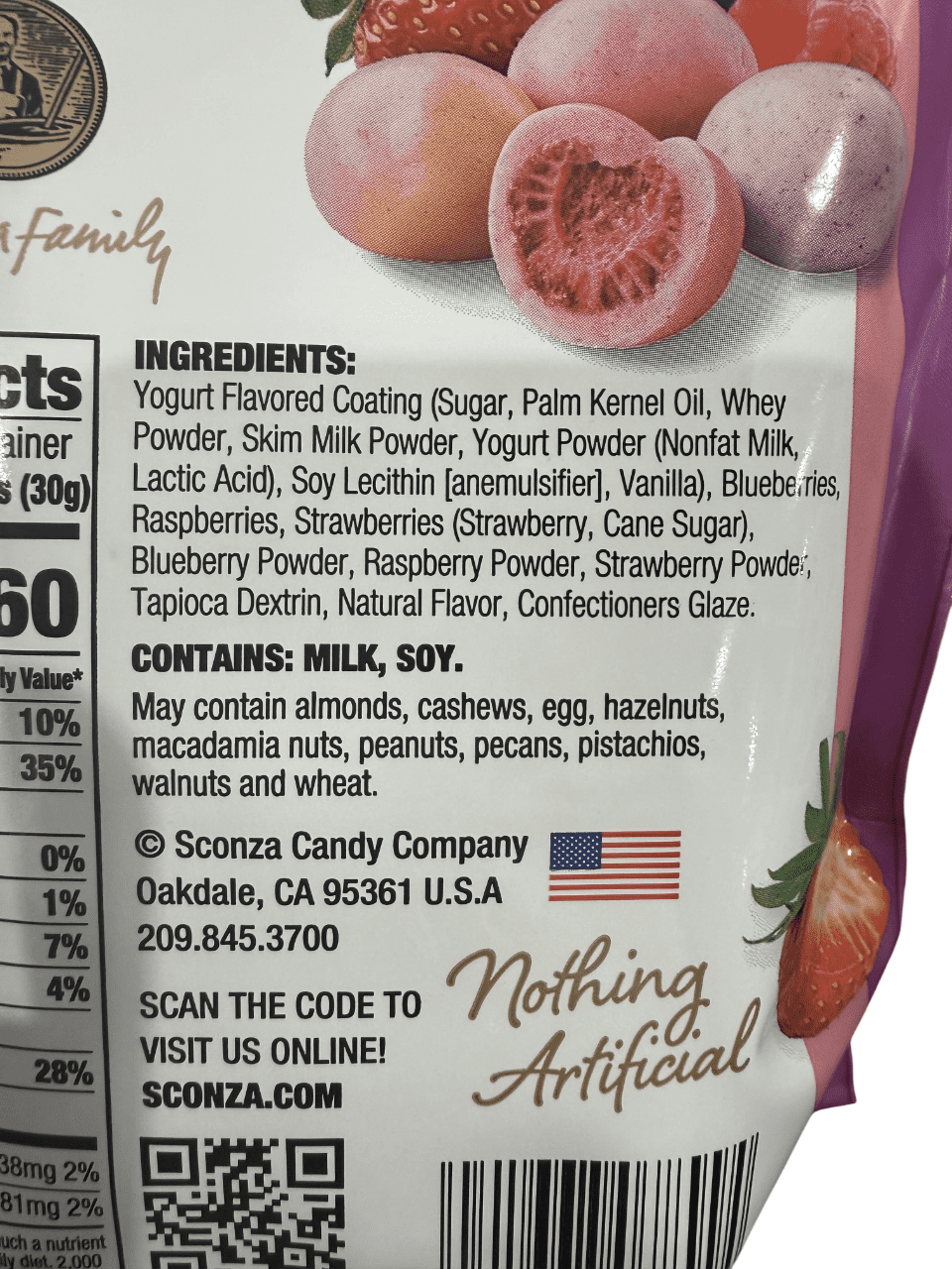 Sconza Triple Berry Freeze-Dried Berries Covered in Yogurt Flavored Crème, Strawberry Blueberry Raspberry Candy Snack, Resealable Bag, 18 Oz