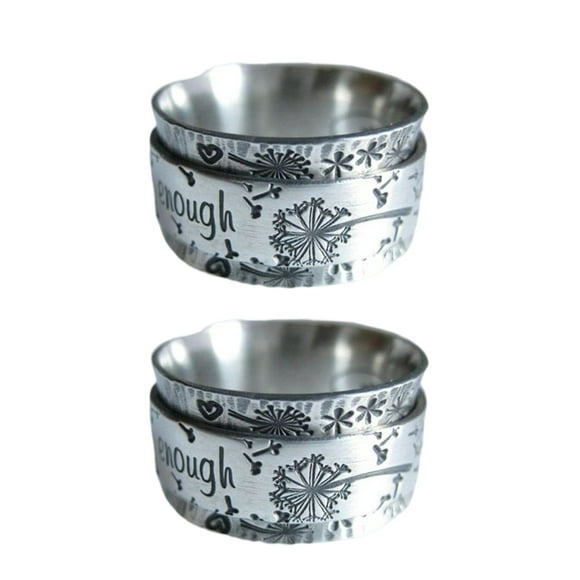 2 Pcs i Am Enough Silver Spinner Meditation Dandelion Ring Vintage Loyal Couple Ring Boho Band Finger Rings Retro Engraved Jewelry Gift No.10