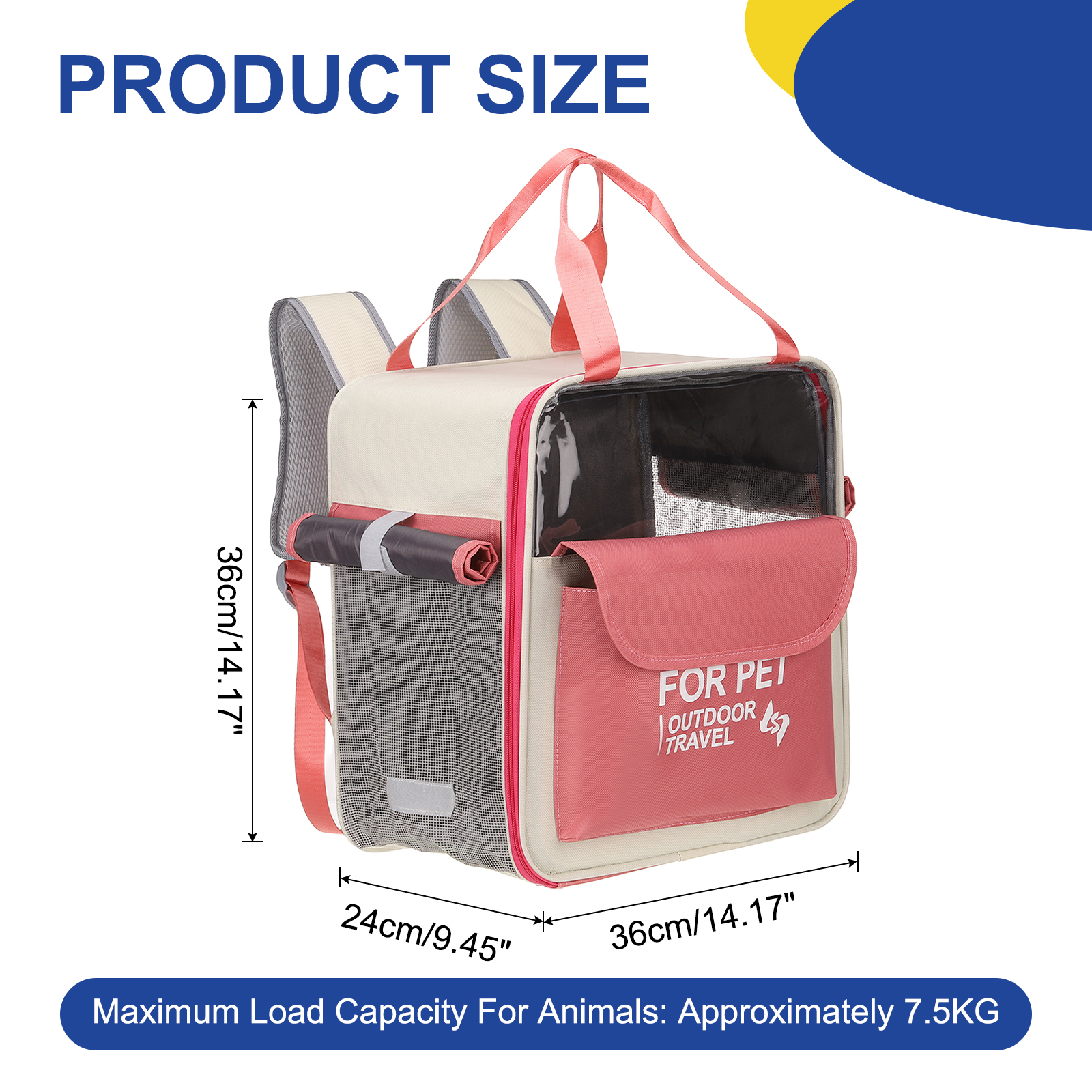 Uxcell Pet Backpack Carrier, Portable and Ventilated, Oxford Cloth, Dogs Cats and Small Animals Travel Bag 13.39", (Pink, 1 Pcs), Intended for Hiking / Camping / Traveling
