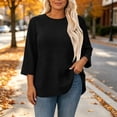 thumbnail image 5 of Mifsaly Plus Size Crewneck Sweatshirts Women Waffle Textured 3/4 Sleeve Pullover Sweatshirt Black,XXL, 5 of 8
