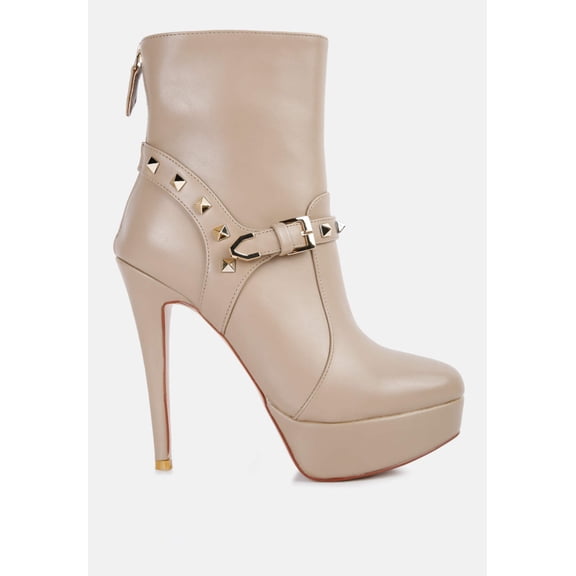 Dejang Metal Stud Embellished Faux Leather Ankle Boot