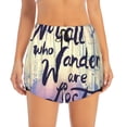thumbnail image 2 of Xecao's Not All Those Who Wander Are Lost for a double-layer running short for women, perfect for gym, tennis, and more, featuring a convenient pocket., 2 of 9
