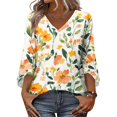 thumbnail image 4 of Womens 3/4 Length Sleeve Tops V Neck Floral Print Casual Blouses Soft Basic Tee Loose Fit Business Work Flowy Tunic Blouses, 4 of 6