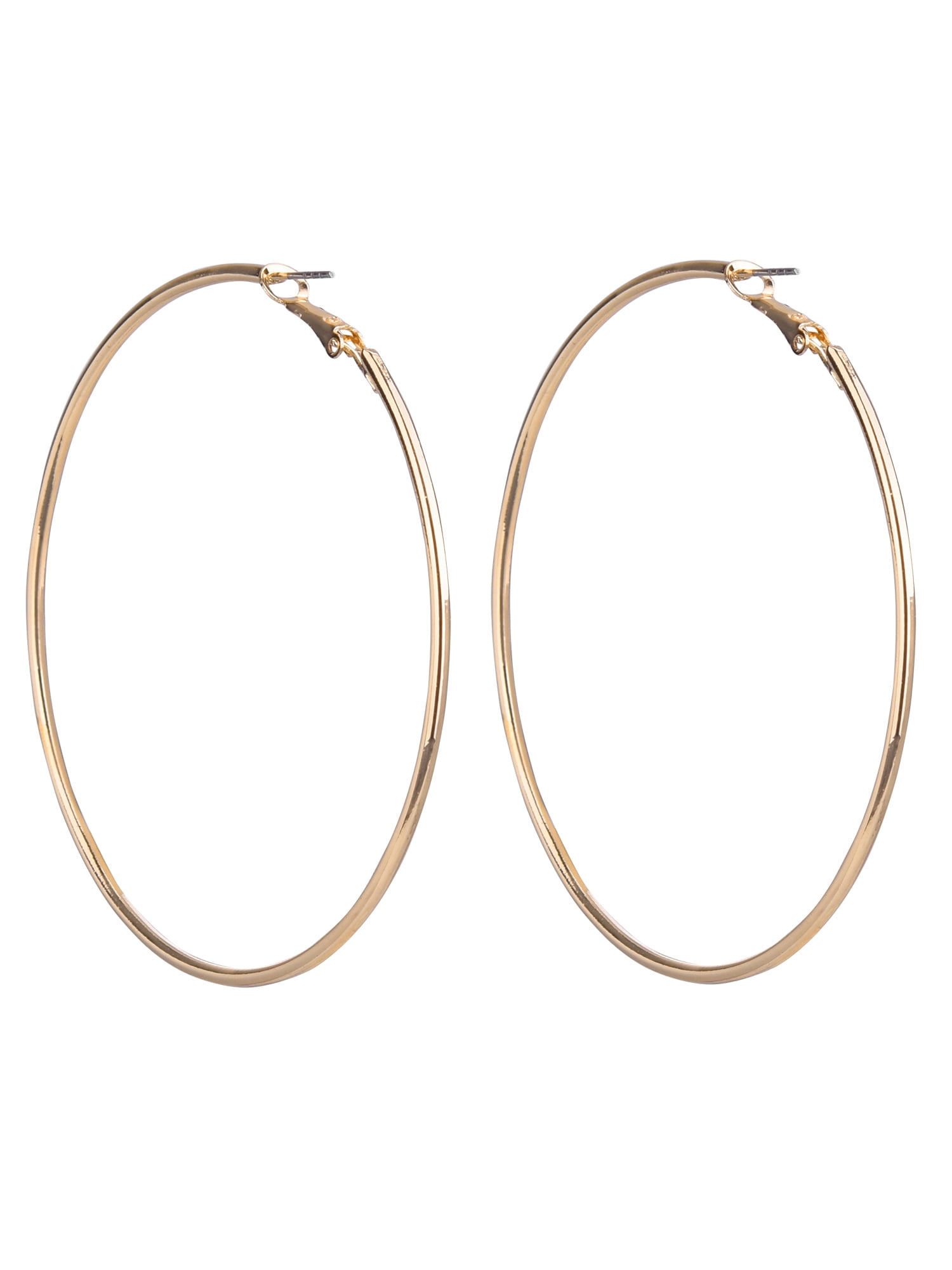 Time and Tru Adult Women's Gold Tone Clutchless Large Metal Hoop Earring