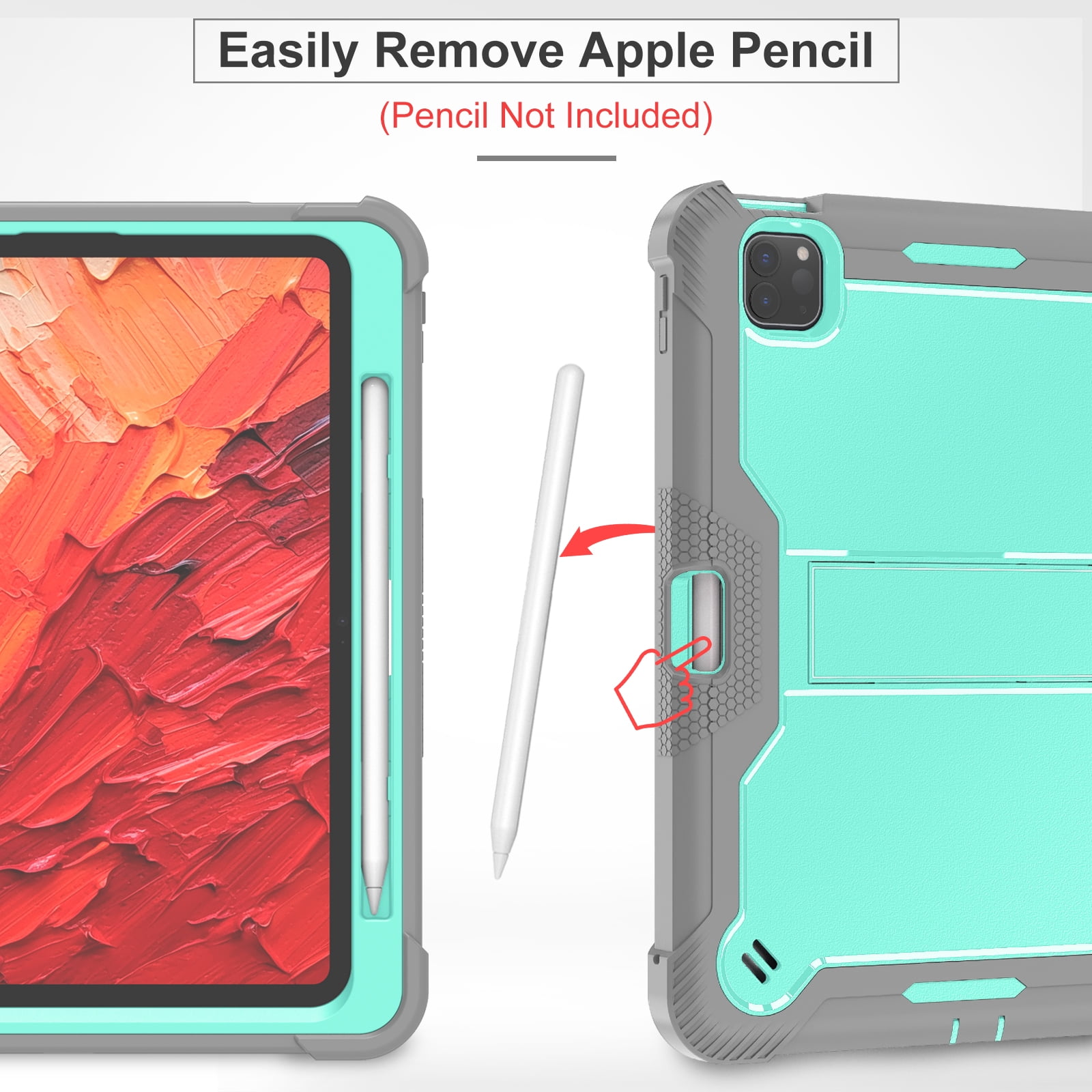 Casetego for iPad Pro 11 Inch Case M4 (2024) 5th Generation with Pencil Holder & Kickstand, Heavy Duty Military Grade Full-Body Shockproof Rugged Protective Cover for iPad Pro 11 Inch M4,Green Gray