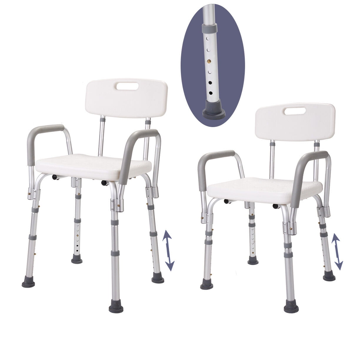 Kepooman Adjustable Height Shower Bath Chair with Detachable Back and Arms - White Kepooman Adjustable Height Shower Bath Chair with Detachable Back and Arms - White