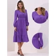 thumbnail image 2 of DARING DIVA V Neck Long Sleeve Ruffle Flowy Midi Dress S Purple, 2 of 6