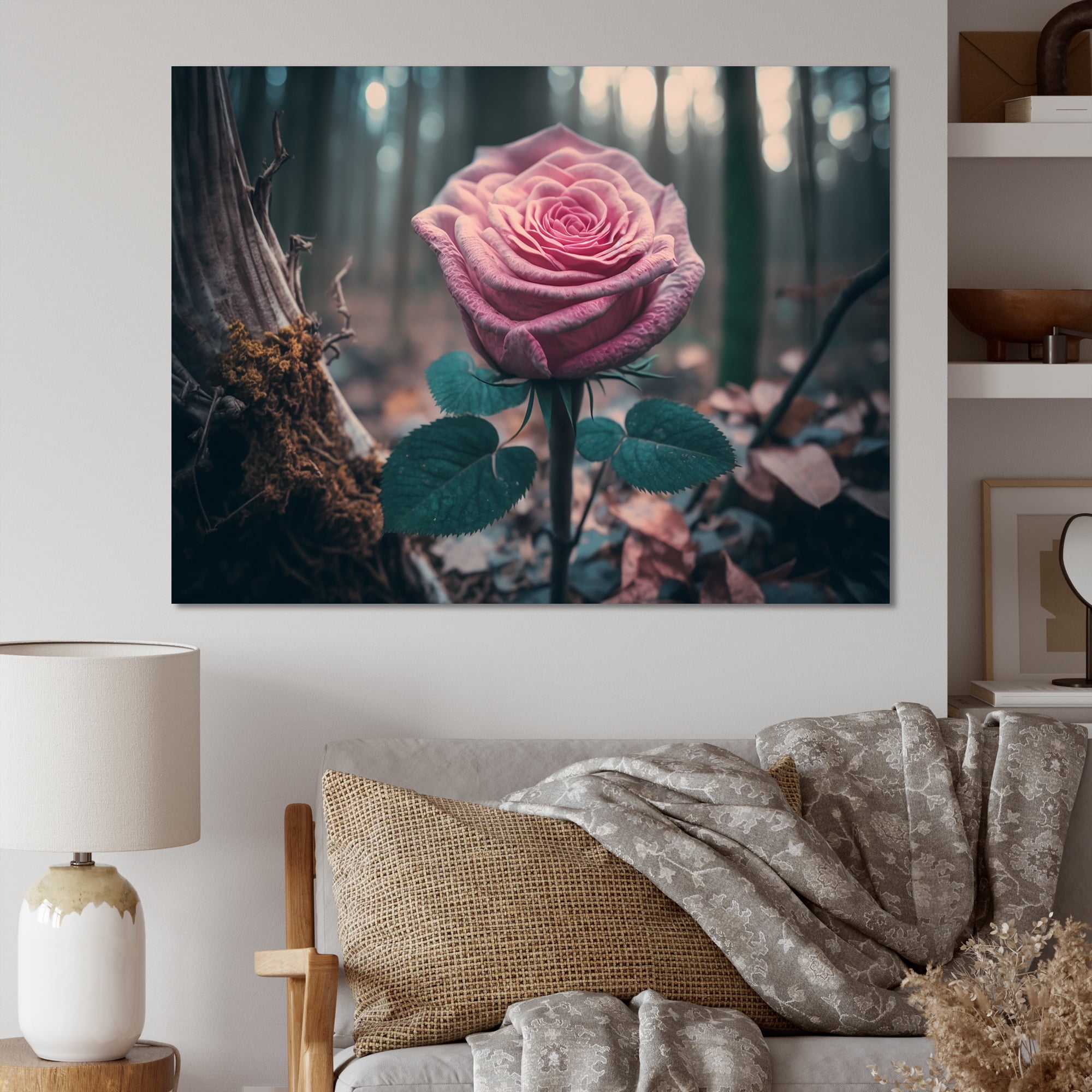 Designart A Blooming Pink Roses In Winter Canvas Wall Art