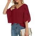thumbnail image 3 of Hauts pour Femmes Décontractés Été Mode T-Shirt d'Été pour Femmes Col en V Uni Manches Trois Quarts Haut Décontracté Blouse Blouse d'Été en Liquidation, 3 of 7