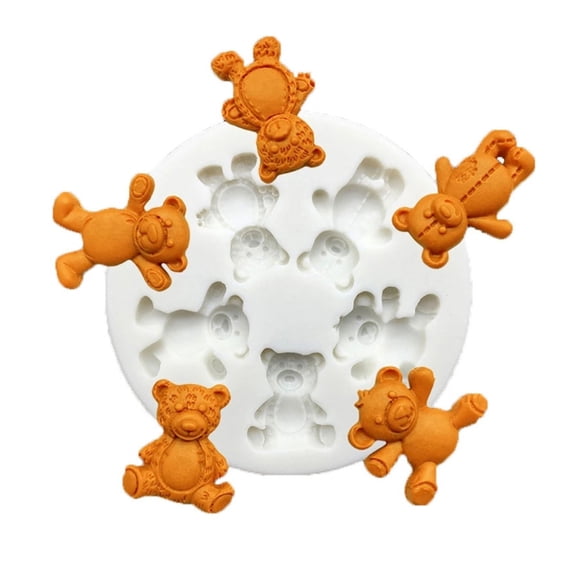 5-connect Bear Silicone Mold Chocolate Candy Mold for Diy Dessert Ice Block Mold Handmade Cupcake Decor Baking Tool