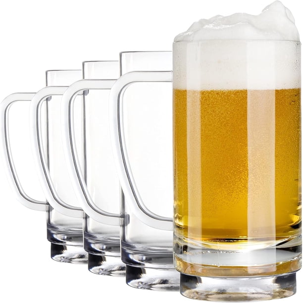 Juego de 4 vasos de cerveza de 16 onzas, tazas de cerveza de plástico reutilizables