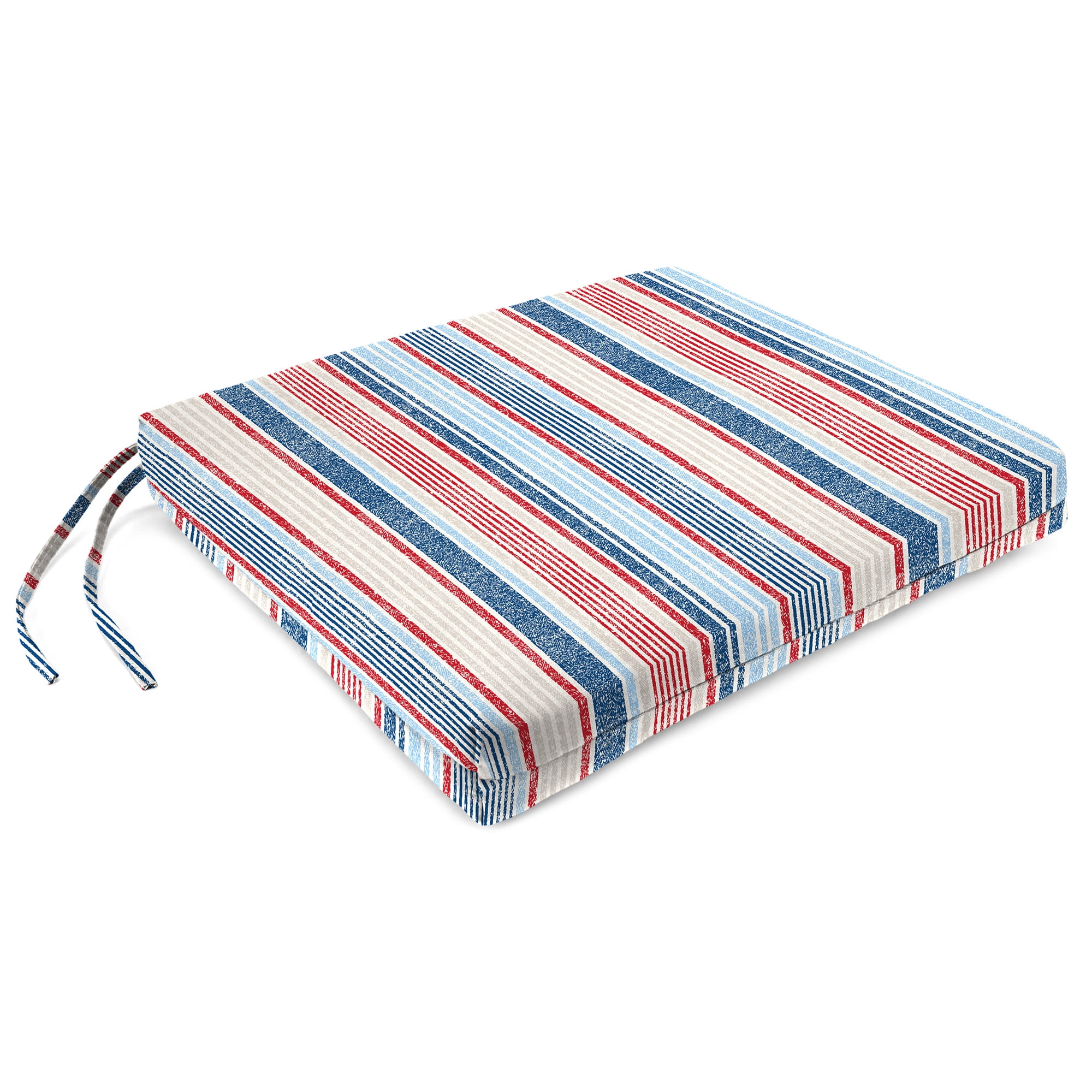 Jordan Manufacturing 17" x 19" Davian Razz Red, White and Blue Stripe Rectangular Outdoor Chair Pad Seat Cushion with Ties (2 Pack)