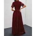 thumbnail image 4 of Women's Burgundy Deep V Neck Short Sleeve Lace Maxi Dress, 4 of 10