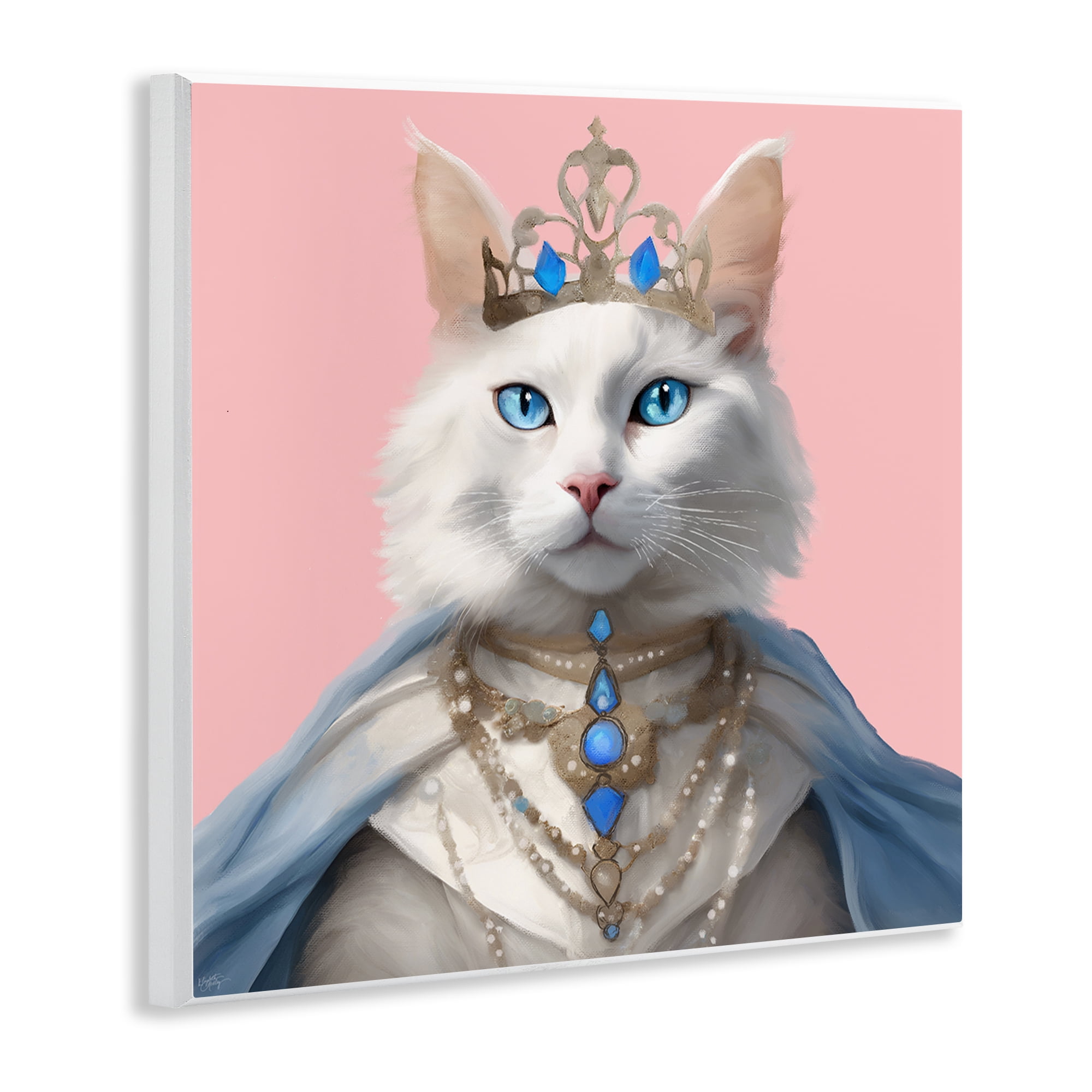 Stupell Industries Feline Princess with Crown Novelty & Humor Painting Unframed Art Print Wall Art, 12 x 12
