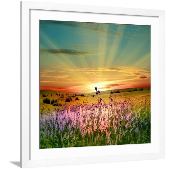 Art.com Sunset Is In The Field Art Print by nadiya_sergey, White Frame Wall Art, 38" x 38"