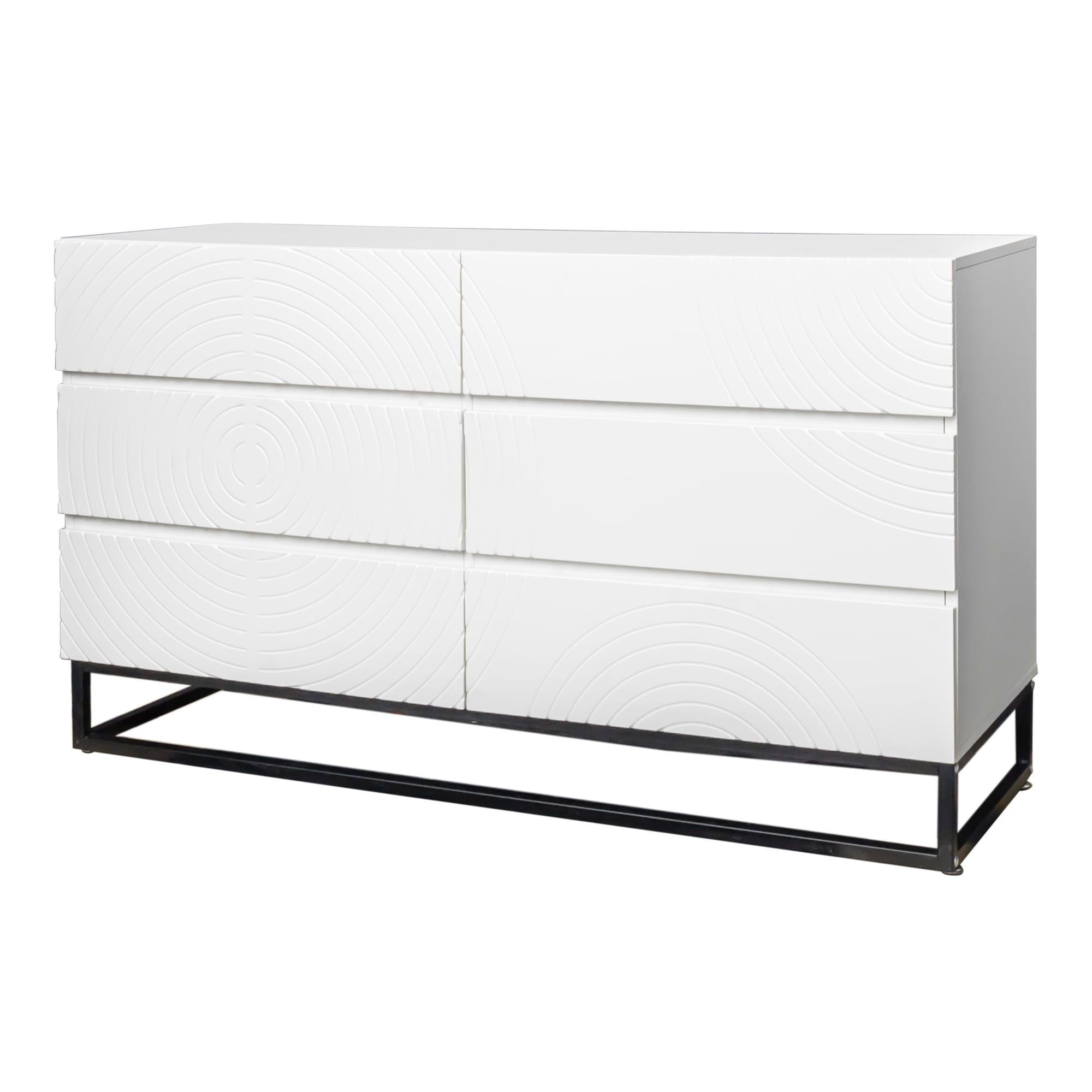 Kadyn 51.18" Double Dresser, Chest of Drawers with 6 Drawer, Modern Storage Cabinet for Living Room, Black White