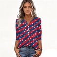 thumbnail image 4 of Women's T Shirt Independence Day Print Button 3/4 Sleeve Daily Weekend Fashion Basic V- Neck Regular Top, 4 of 5