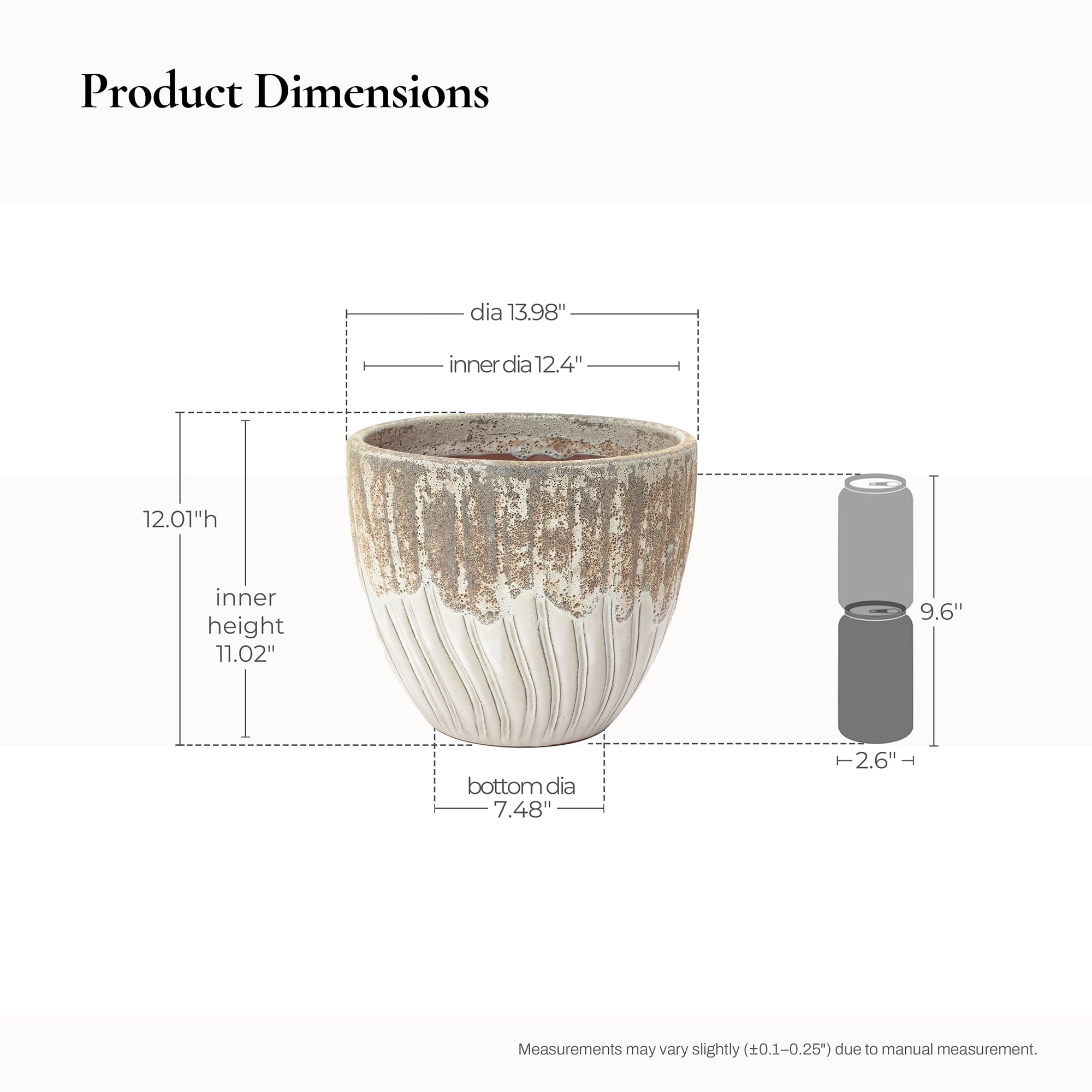 LuxenHome 14" Dia Two Tone Ivory Large Round Plant Pots, Modern Indoor Outdoor Ceramic Planter for Living Room, Garden, Patio