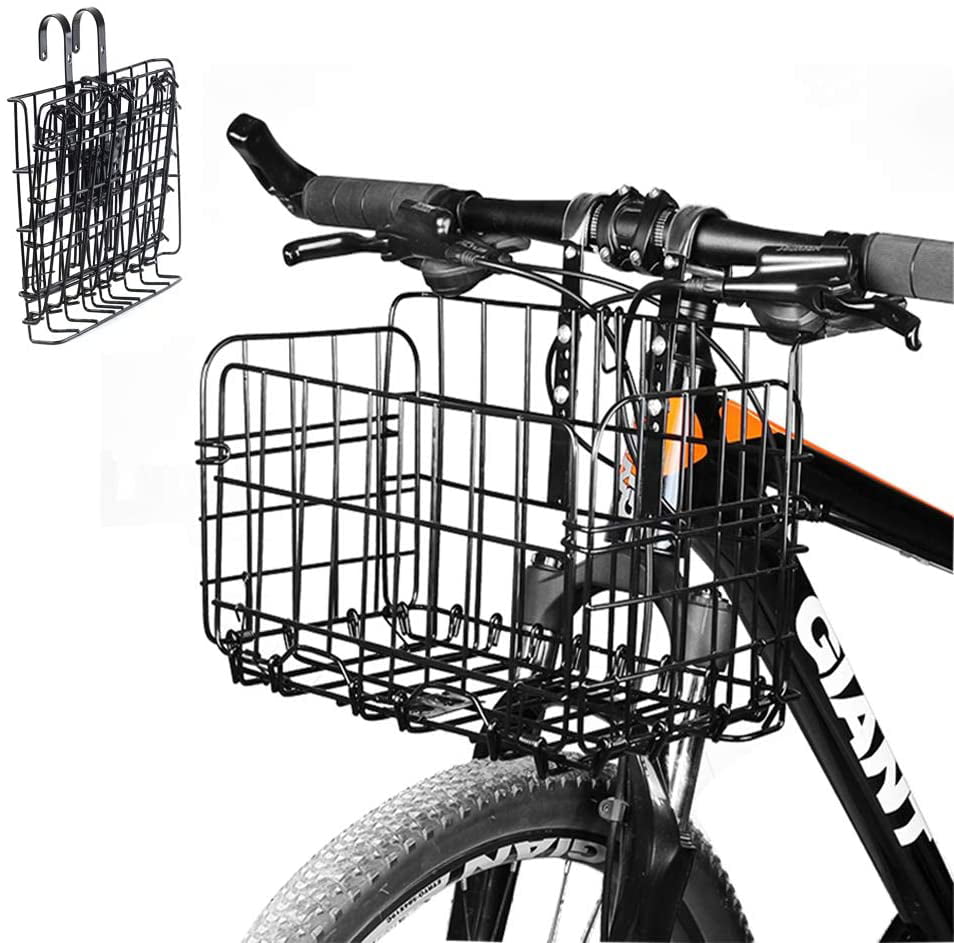 Rarapop Black Detachable Folding Bicycle Basket Rustproof Hanging Wire Mesh Bicycle Basket Fold-Up Rear/Front Bike Basket Bicycle Bag Cargo Rack for Mountain Bike Accessories