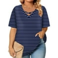 thumbnail image 3 of TQWQT Womens Plus Size Summer Tops 2025 4x-5x V Neck Criss Cross Tunic Shirts Striped Color Block T-Shirt Short Sleeve Shirts Dressy Casual Summer Clothes 4XL, 3 of 6