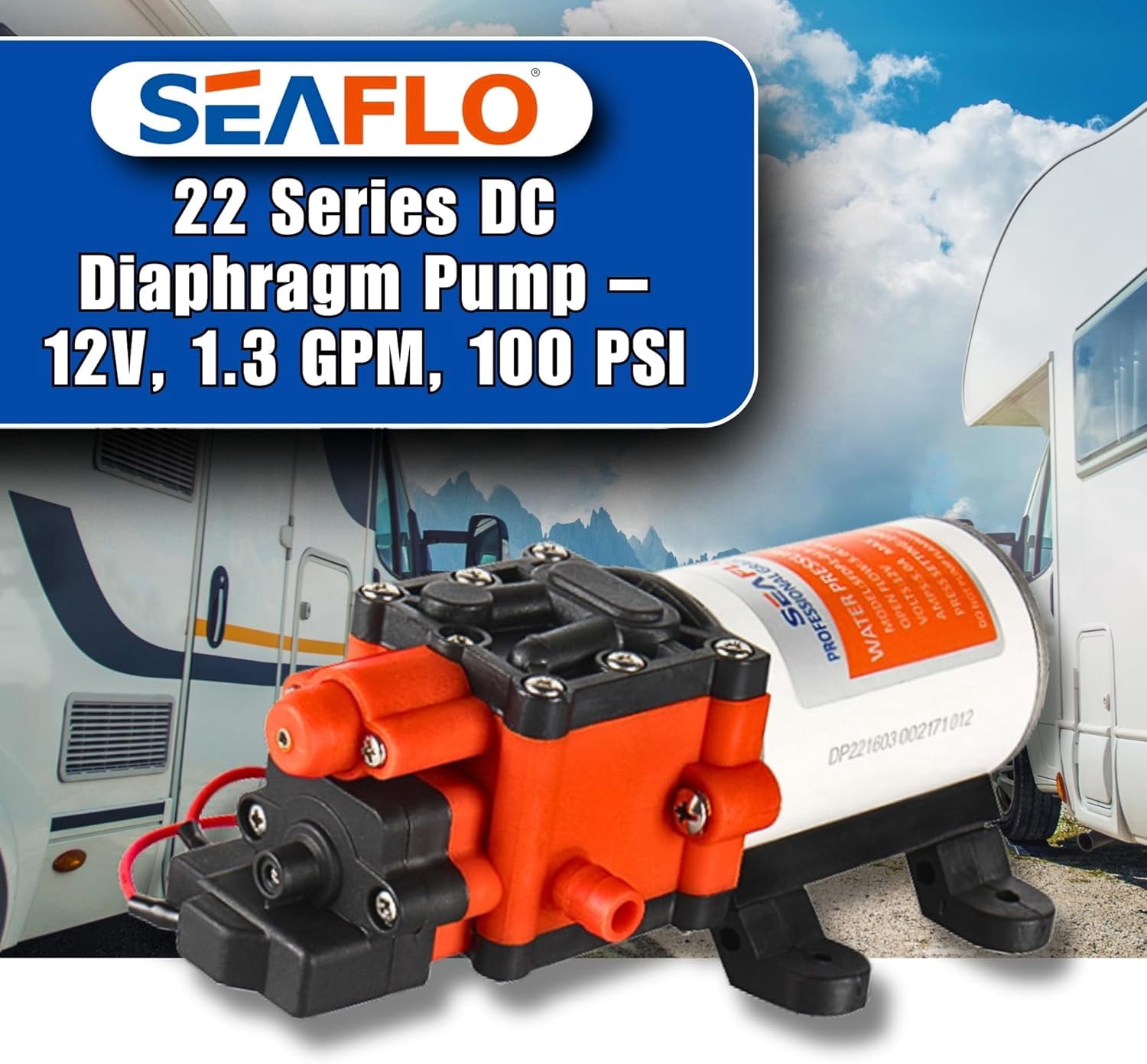 SEAFLO 22-Series 12V Water Pump – 1.3 GPM, 100 PSI | On-Demand Diaphragm Pump for RV, Marine, Agriculture & Off-Grid Use