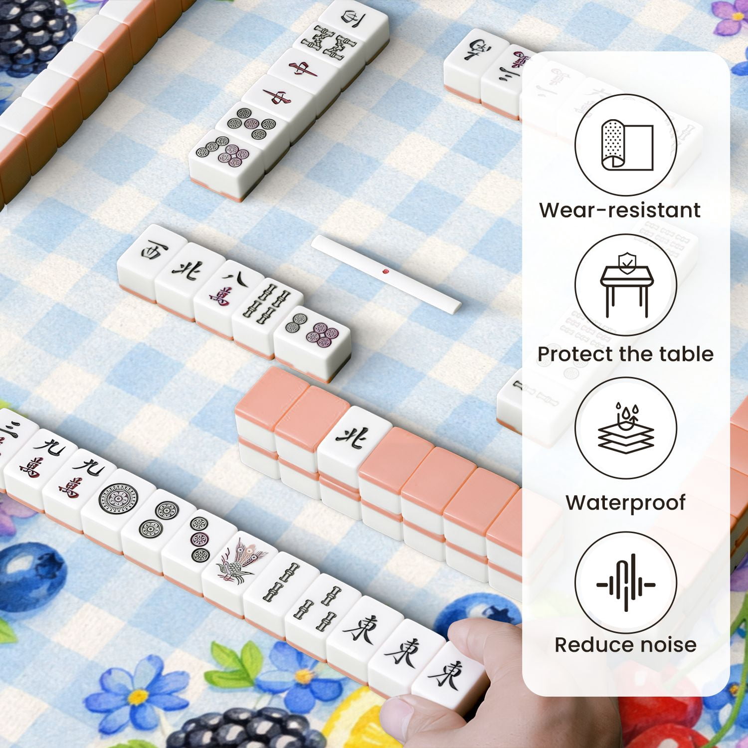 Mahjong Mat 31.5" x 31.5" Vibrant Fruit Border Oranges Strawberries Anti-Slip and Noise Reduction Symmetry Design Mahjong Tiles Table Cover for Dominoes Poker Card Board and Tile Games