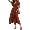 thumbnail image 3 of Xuanfei Women V Neck High Waist Ruffle Sleeve Open Back Lace Up Maxi Dress, 3 of 7