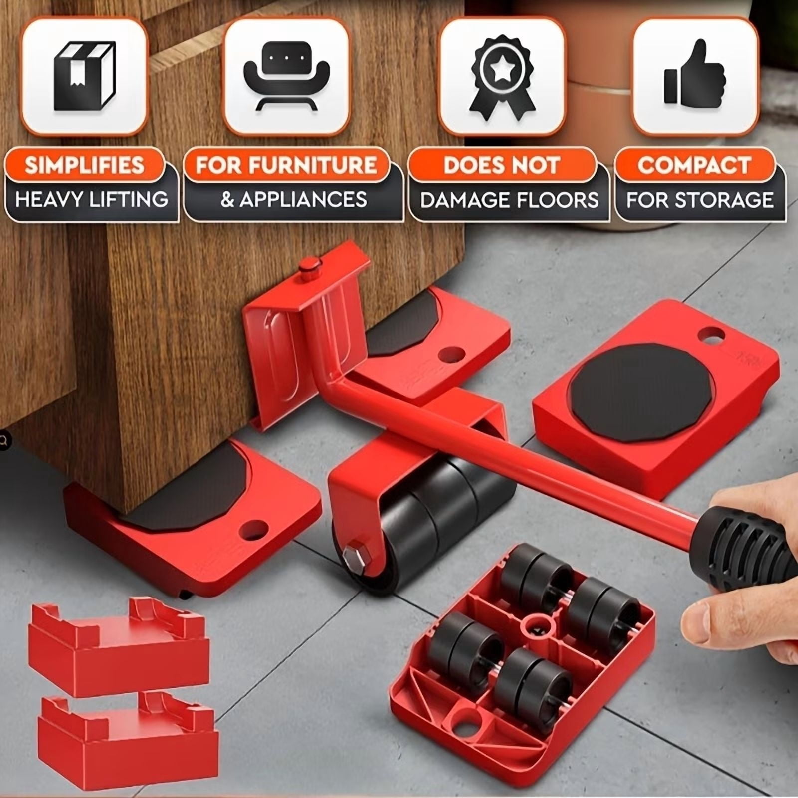 7pcs Furniture Mover Set with Wheels and Lifter Kit, 360° Rotatable Upgraded Wheel Axle with Bearings, 320Lbs Capacity Furniture Mover Dolly for Moving Heavy Furniture, Refrigerator, Sofa, Cabinet