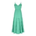 thumbnail image 6 of WIZUTIZ Sundresses for Women Sling Fitted High Waist Smocked Ruffled Adjustable Strap&Belt Solid Peplum Dress Sleeveless V-Neck Vacation Dress for Lady Midi Dress Wrinkle-Free Wedding Dress Green, 6 of 6