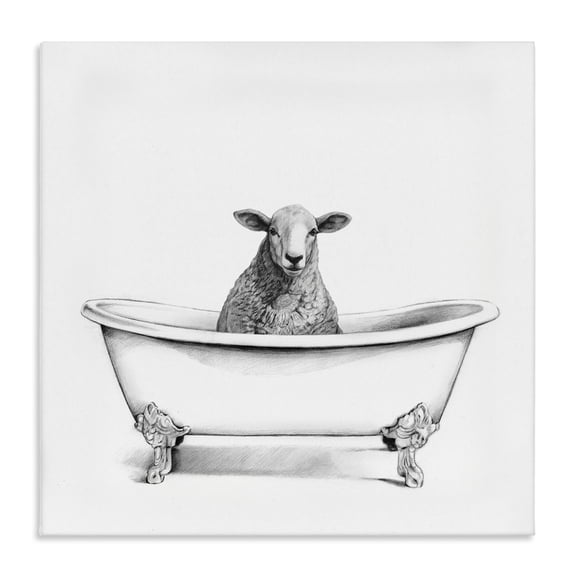 Stupell Industries Cottage Sheep in Bathtub Sketch Canvas Art, 17 x 17, by Victoria Borges