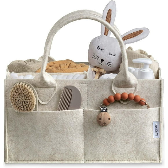 PUTSKA Organisateur de Porte-Couches pour Bébé - Panier de Rangement pour la Chambre de Bébé pour Poste à Couches, Panier pour Shower Liste de Cadeaux et Indispensable de Registre, Essentiels pour Nouveau-Né, Déco de Chambre de Bébé pour Garçon Ou Fille - Blanc, Régulier