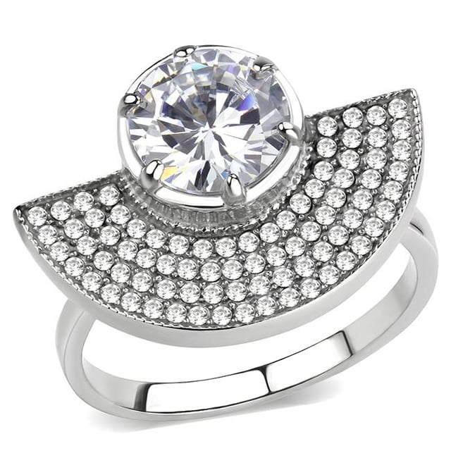 Women No Plating Stainless Steel Ring with AAA Grade CZ in Clear - Size 8