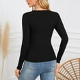 thumbnail image 6 of GEWSEY Women's Ribbed Fitted Long Sleeve Shirts Basic Notch V Neck T Shirts Layering Tee Tops (Black, XXL), 6 of 6