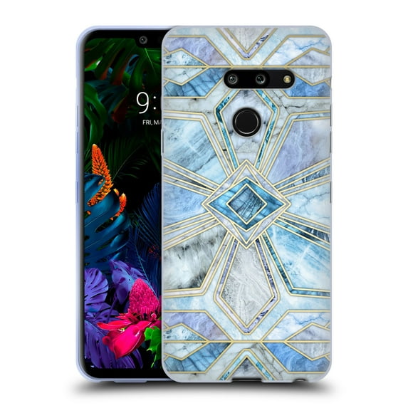 Head Case Designs Officially Licensed Micklyn Le Feuvre Marble Patterns Geometric Gilded Stone Tiles In Soft Blues Soft Gel Case Compatible with LG G8 ThinQ