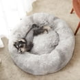 thumbnail image 2 of Calming Dog & Cat Bed, Anti-Anxiety Donut Cuddler Warming Cozy Soft Round Bed, Fluffy Faux Fur Plush Cushion Bed for Small Medium Dogs and Cats White Grey, 2 of 10