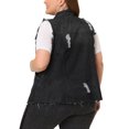 thumbnail image 3 of Agnes Orinda Denim Jackets for Women 2025 Plus Size Button Front Lapel Frayed Washed Sleeveless Long Jean Vest 4X Black Ripped, 3 of 5
