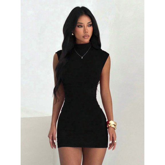 Summer Casual Dress, Semi-High Neck Fitted Sexy Bodycon Dress, Wedding, Birthday And Other Occasions, Elegant Short Dress Party, Date Night Fall