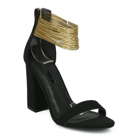 

New Women Liliana Glady-12 Open Toe Strappy Ankle Cuff Block Heel Sandal