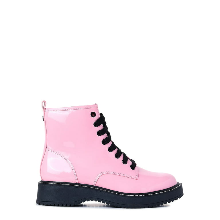 Girls Pink Patent Leather Lace Up Combat Boots, Ships Fast!