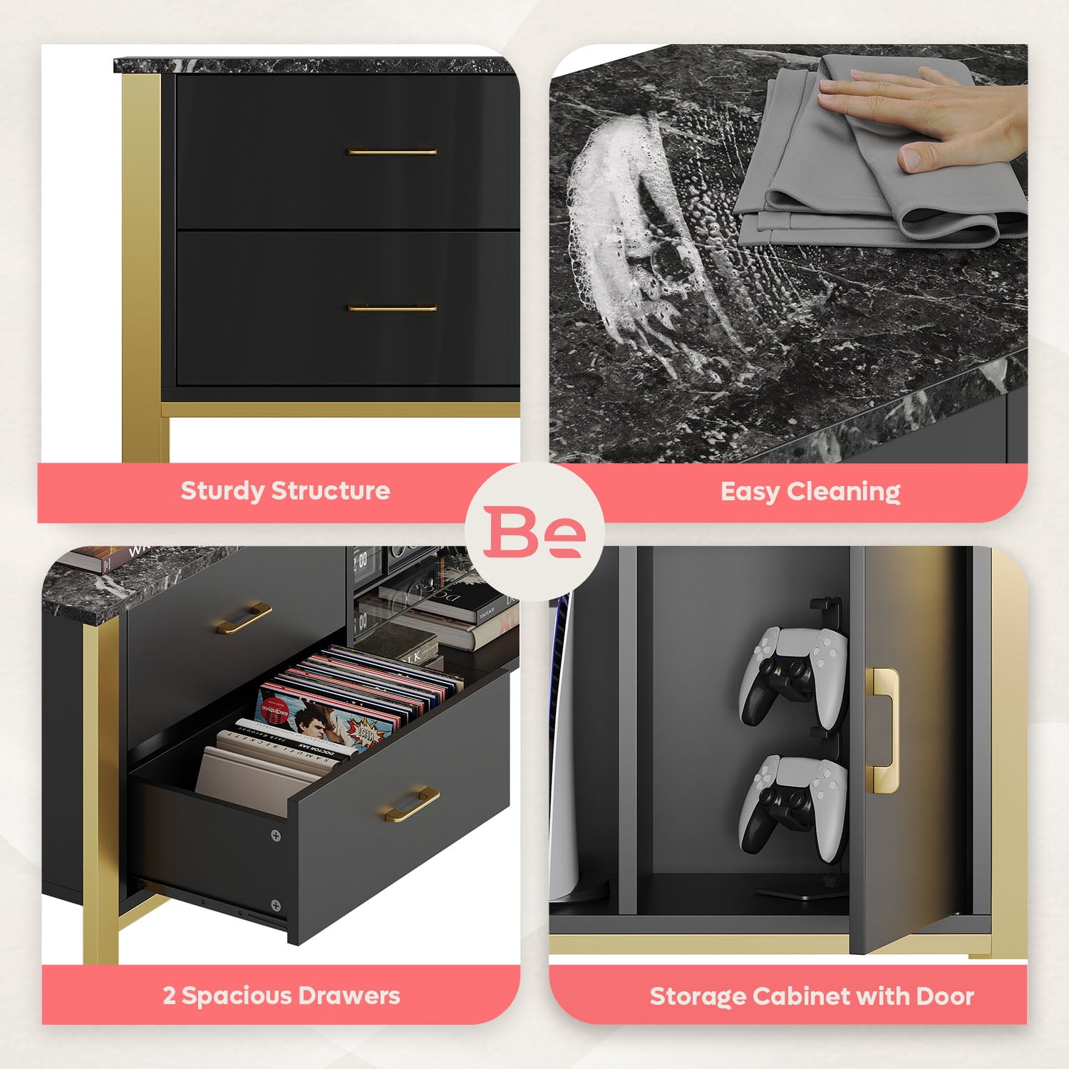 Bestier 80" Modern TV Stand LED Entertainment Center High Gloss Console Table for TVs up to 85" with Storage Cabinet and Drawers, Black