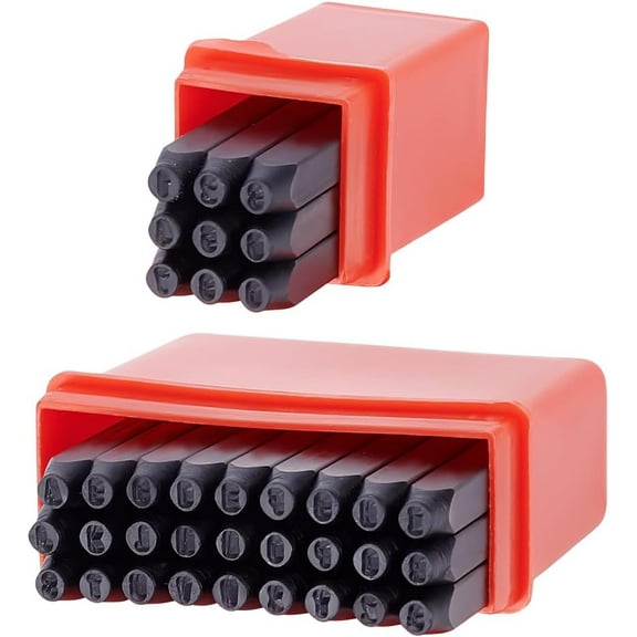 2 Sets 5/32"(4mm) Metal Letter Punch Set Steel Number and Letter Stamp Set with Red Case Stamping Tool Set kit
