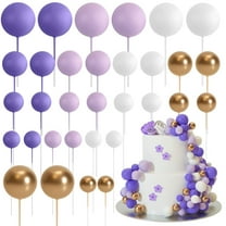 32 Pcs Ball Cake Topper Decorations Mini Balloons Cake Topper Sticks Foam Balls Cake Picks Cake Topper Balls Cake Decorations for Wedding Party Birthday Cake Decorating (Purple Gold)